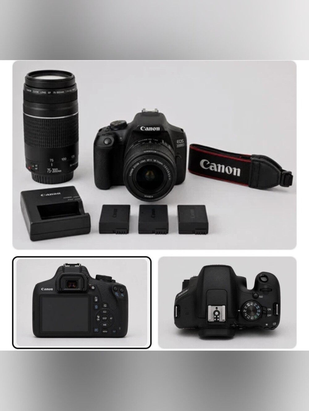 Canon Black DSLR Camera Bundle with Telephoto Lens and Strap